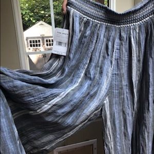 Free People Blue and Gray Striped Wide Leg Jeans